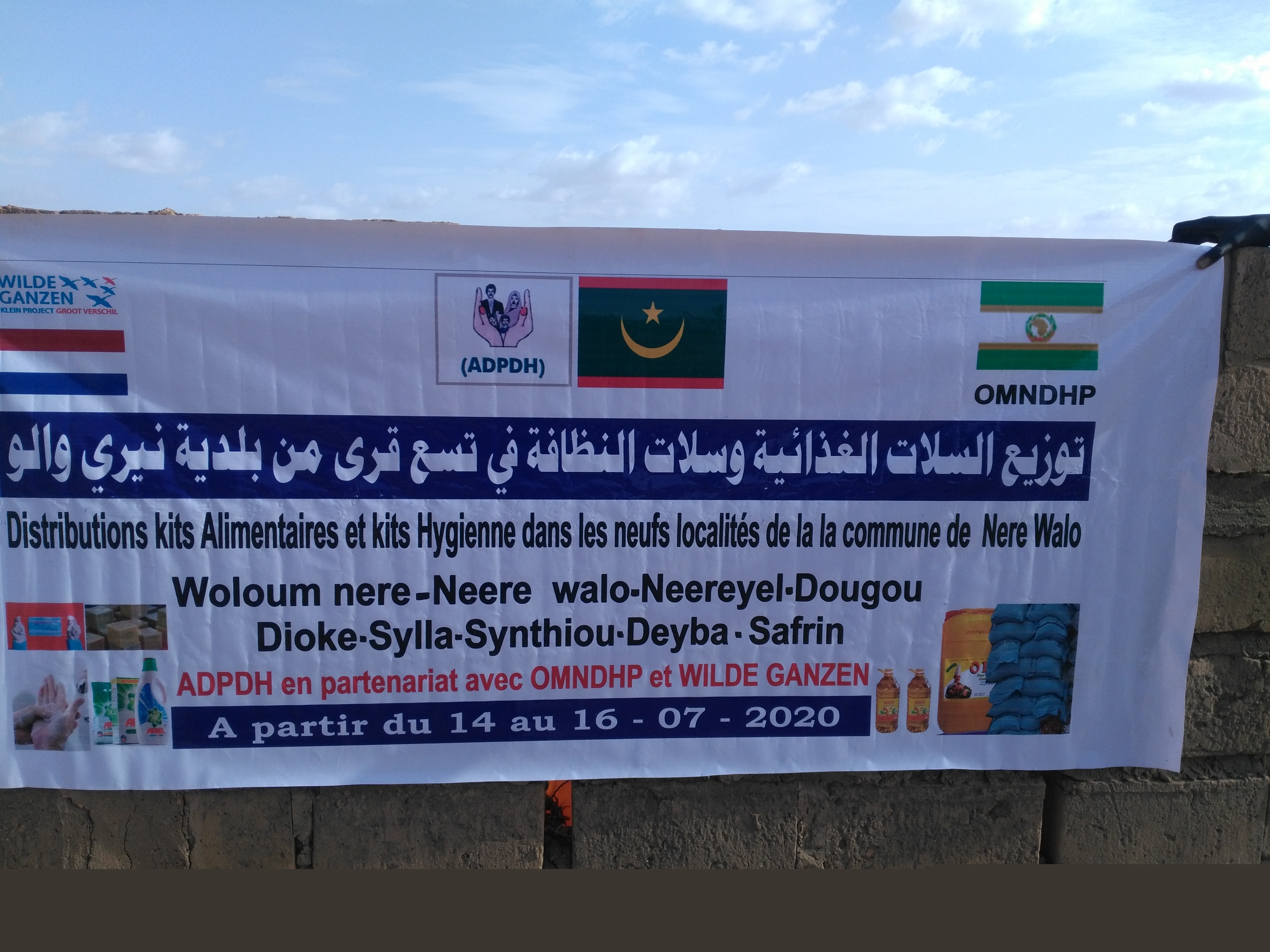 Projet Covid 19 Sensibilisations et formation cohésion sociale distributions des kits alimentaire hygiène aux profits de 10 villages dans la commune de Nérée walo Partenaire Wilde Ganzen/OMDHP